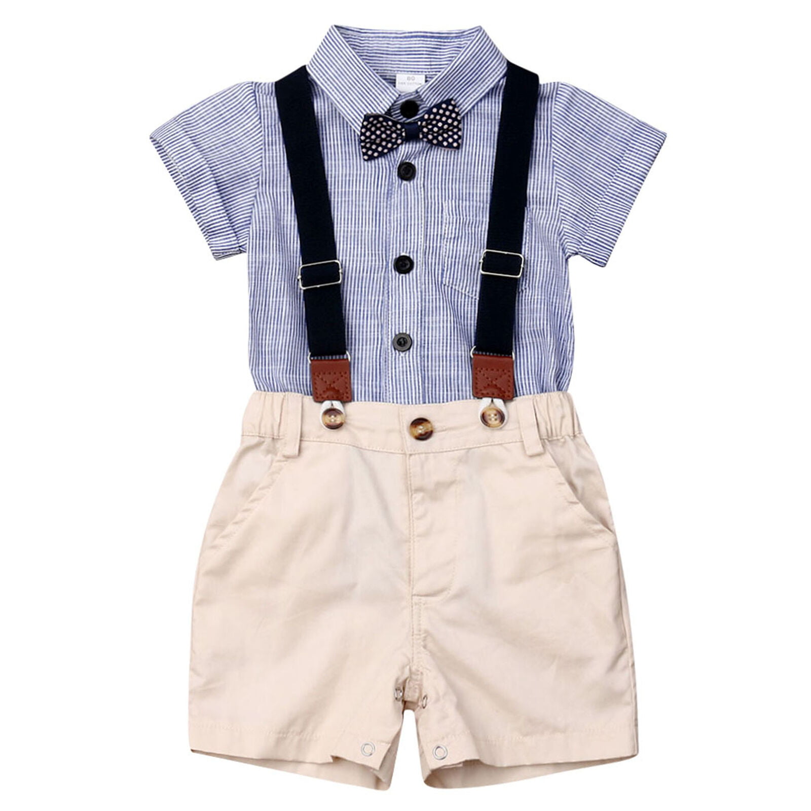 SSZZoo 2PC Short Gentleman Suit Infant Baby Boy Bow Tie Shirt Suspenders Shorts Pants Outfit Set