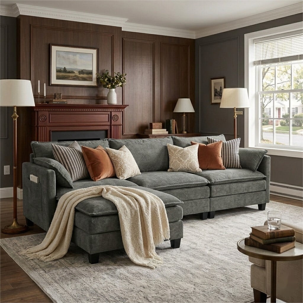 Avobird  Cloud Couch Modular Sectional Sofa, 107" L Shaped Convertible Couch Chenille Thick Cushion with Ottoman and Pillows for Living Room, Gray