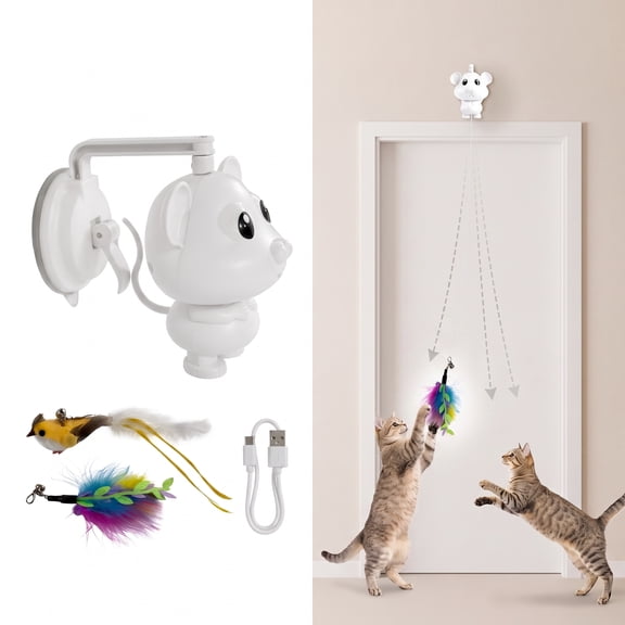 Interactive Cat Toys Rechargeable for Indoor Cats,Smart Flying Feather Game Cat Toy with Strong Suction Cup,Electric Cat Teaser,Interactive Automatic Play for Bored Cats