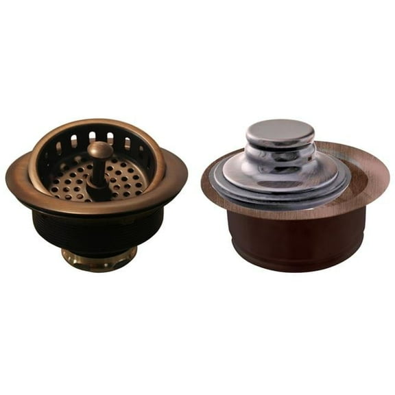 Post Style Large Kitchen Basket Strainer with InSinkErator Style Disposal Flange & Stopper in Antique Copper