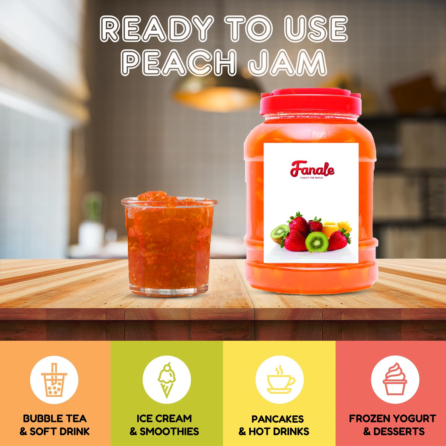 Fanale Premium Peach Flavoring Jam for Bubble Tea, Smoothies, Slushes, and Desserts, 9 lb