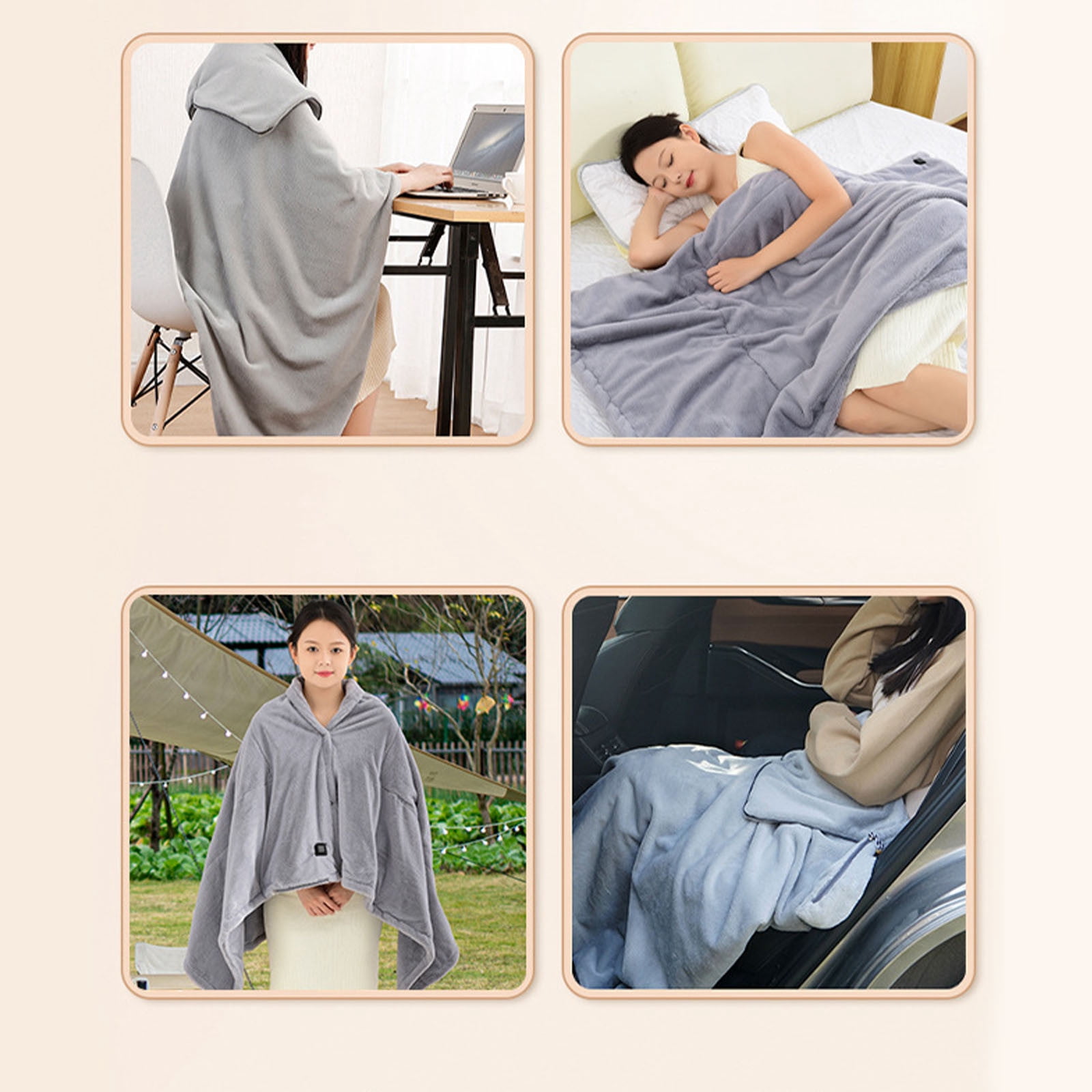 DAMAI Functional USB Heated Blanket Shawl with 3 Heat Settings & Overheat Protection, Portable Microfiber Heating Blanket for Travel, Camping, Bed - Winter Gifts for Women, Grey