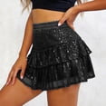 thumbnail image 2 of vigerkar Women Sequin Skirt Sparkly Cute High Waist Ruffle Flowy Shiny Glitter Mini Short Skirts Night Out Club Party (Black, L), 2 of 5