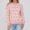 thumbnail image 2 of Womens Valentines Sweater Sweet Heart Crewneck Knit Sweater Long Sleeve Cute Jacquard Pullover Top Winter Pink L, 2 of 8