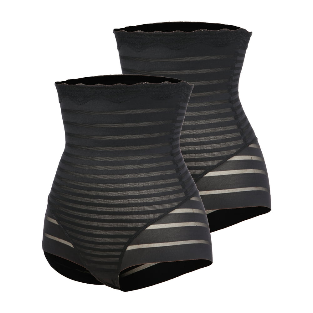 Qric QRIC 2 Pack Lace Stripe High Waist Compression Tummy Control