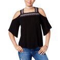 thumbnail image 1 of Crave Fame Blusa bordada con hombros descubiertos para mujer, negro, XS Crave Fame Pull-over, 1 of 1