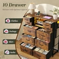 thumbnail image 3 of Enhomee Dresser for Bedroom with LED Lights & Charging Station Tall Chest of 10 Fabric Drawers with Storage Shelves, Rustic Brown, 3 of 10