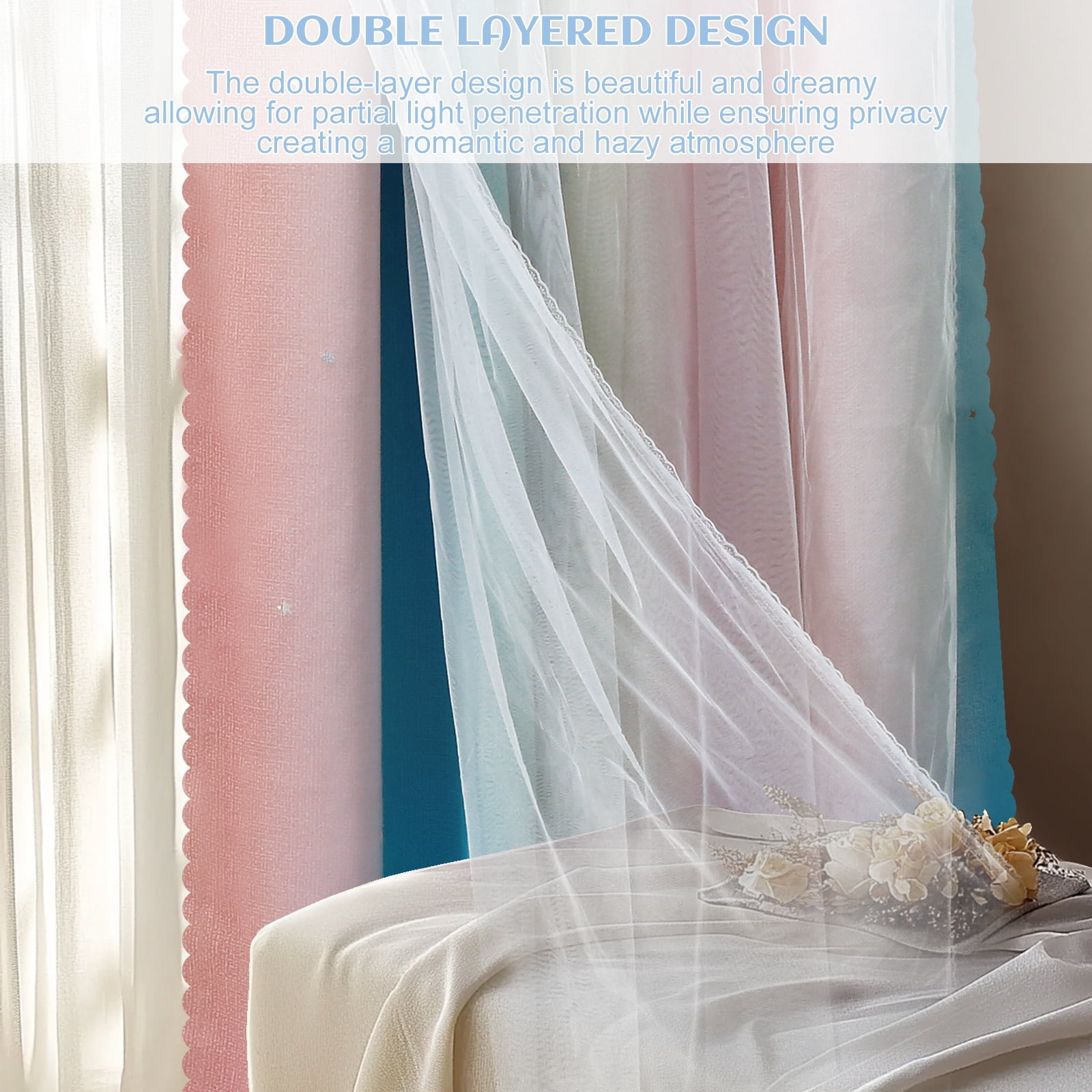 Dznils Star Ombre Printed Grommet Sheer Blackout Curtain Panel Set, 4 Piece, Pink, 52" W x 63" L