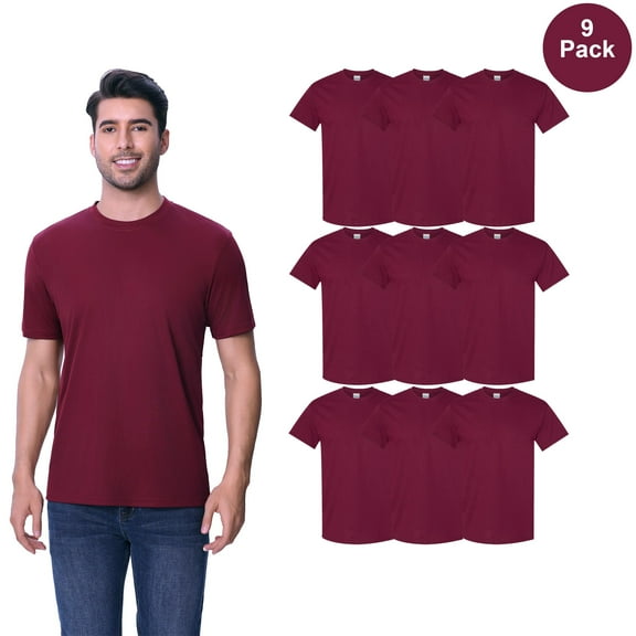 Gildan Men's Heavy Cotton T-Shirt, Crewneck Maroon Short Sleeve Shirt, 9 Pack Casual Bulk Tee, M