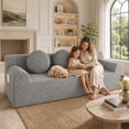 thumbnail image 3 of SESSLIFE 3 Seater Sofa Couch, Comfy Extra Deep Seat Cloud Couch with 3 Pillows and Side Pockets, Corduroy Low Profile Floor Sofa for Living Room, Compact No Assembly Couch, Light Grey, 3 of 8
