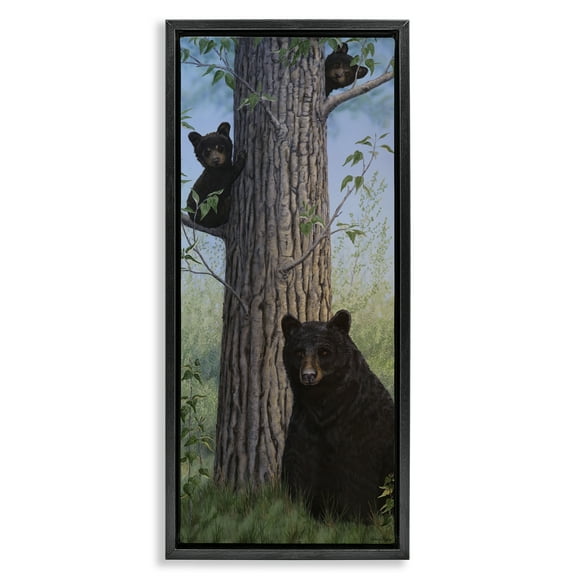 Stupell Industries Mama Bear & Cubs Animals Painting Black Floater Framed Canvas Art Print Wall Art, 11 x 25