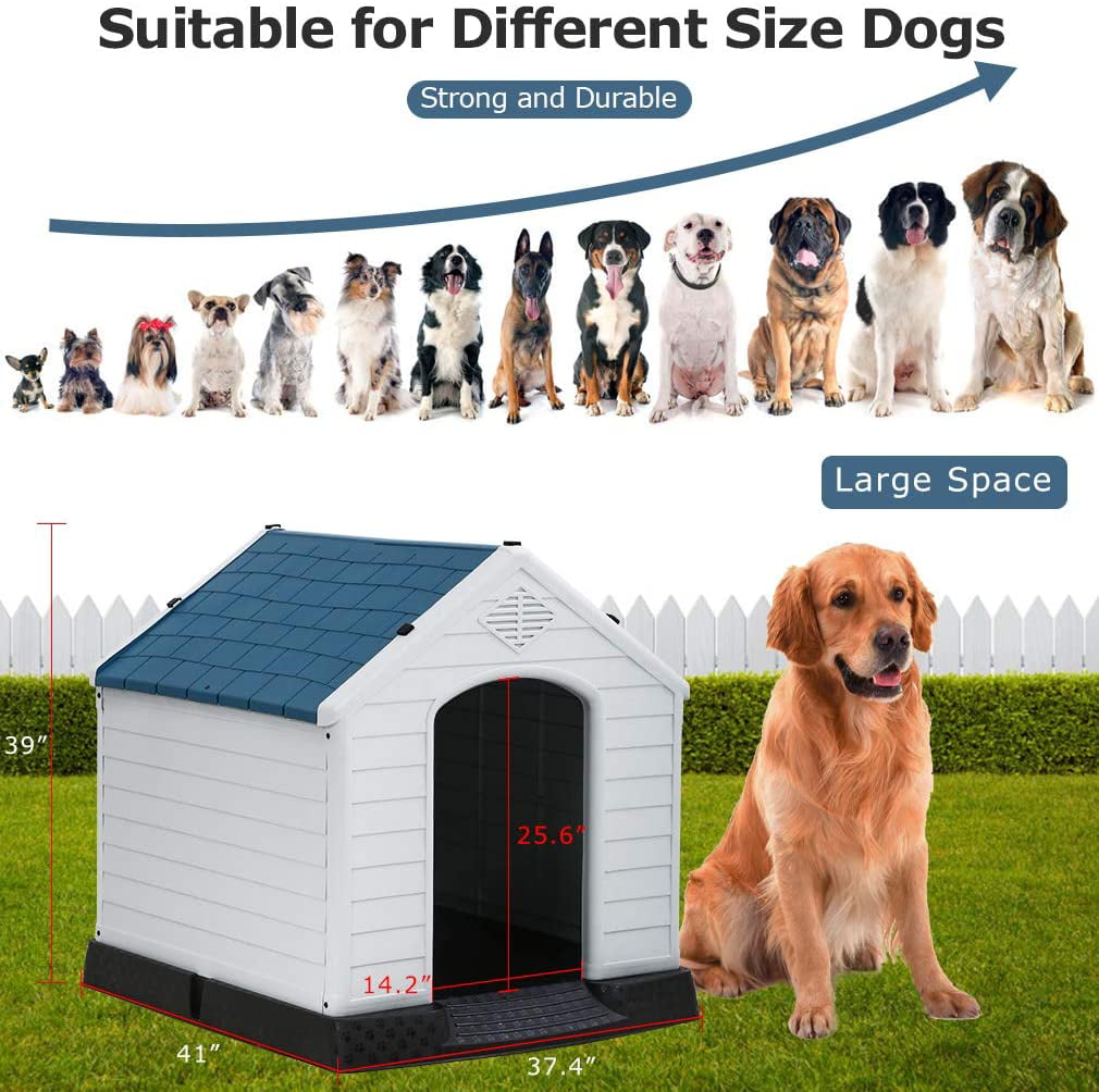 DH-1709 Waterproof Ventilate Plastic Durable Indoor Outdoor Pet Shelter Kennel with Air Vents and Elevated Floor Big Dog House Plasic Dog House Puppy Shelter for Small Medium Large Dogs 