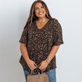 thumbnail image 3 of Anbech V Neck Floral Print Shirt Women Casual Loose Shirred Plus Size Tshirt Tops, 3 of 7