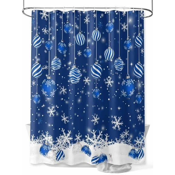 Navy Blue Christmas Balls Shower Curtain Set ，Waterproof Fabric Shower Curtains Winter Xmas Ball Snowflakes Scenery Shower Curtains for Bathroom,Bathroom Decor 36"x72"