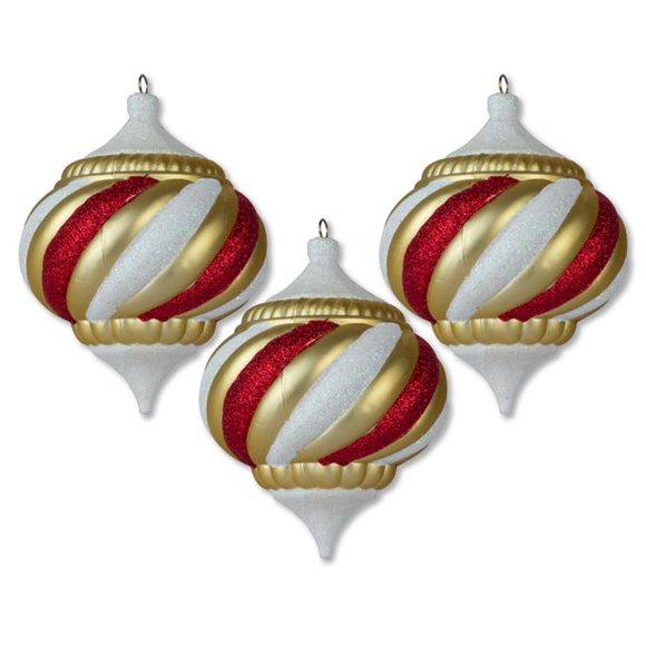 Queens of Christmas ORN-ONION-150-TRSR-3PK 150 mm Collection Trésor d'Oignon Ornement, Or Blanc & Rouge - Lot de 3