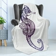 thumbnail image 4 of Marine Soft Flannel Fleece Blanket, Boho Seahorse Ocean Animal Aquatic Creature Exotic Nautical Tattoo Art, Cozy Plush for Indoor and Outdoor Use, 50" x 70", Dark Purple Pale Mauve, by Ambesonne, 4 of 5