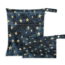 2 PCS Wet Dry Bags for Baby Cloth Diapers Reusable Waterproof Wet Bags for Stroller, Travel & Gym Small Gold Stars Pattern