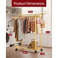 thumbnail image 2 of Sakugi Clothes Rack with Double Hanging Rods and Bottom Shelf, Rolling Metal Garment Rack for Bedroom Closet Storage, 38.5" x 16.9" x 58.5", Gold, 2 of 6