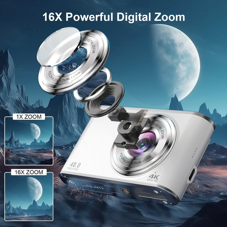 ACTITOP 4K Digital Camera with Dual Front and Rear Autofocus, 48MP