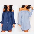 thumbnail image 1 of Mujeres Atractivas Del Hombro De De De Blusa Ocasional S De Color Azul Macarena vestido, 1 of 8