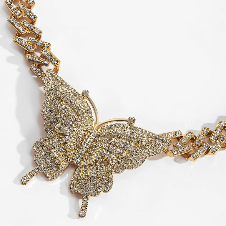 Chain choker necklace with rhinestone butterfly - Accessories - Women