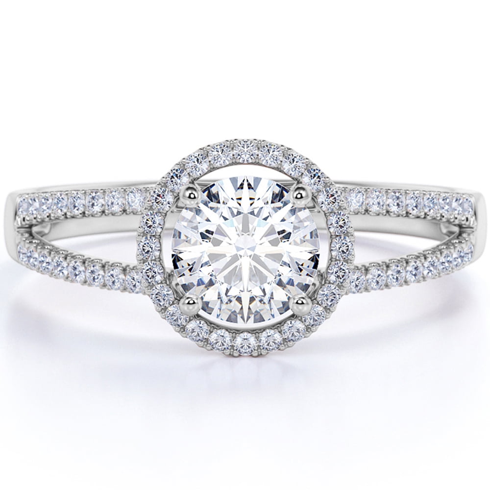 JeenMata Stunning 1 Carat Real Moissanite Engagement Ring in 18k Gold Over Silver