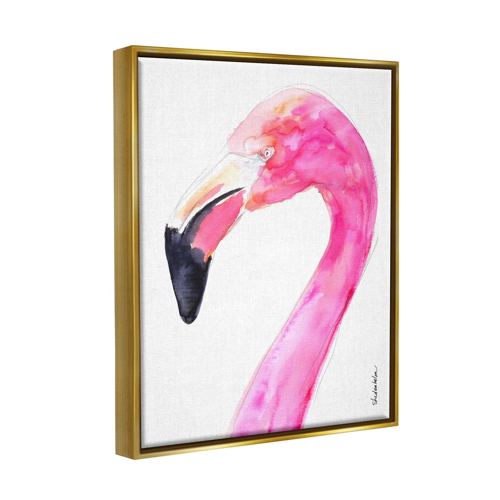 Stupell Industries Simple Flamingo Bird Animals & Insects Painting Gold Floater Framed Art Print Wall Art, 25 x 31