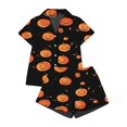 thumbnail image 4 of Summer Sales Womens Pajama Sets Satin Fall Pumpkin Print Short Sleeve Button Loungewear Halloween Pajama Sets for Women 2 Piece, 4 of 4