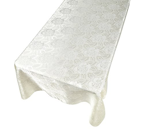Carnation Home "Rose Damask" 52"x70" Fabric Tablecloth in White 