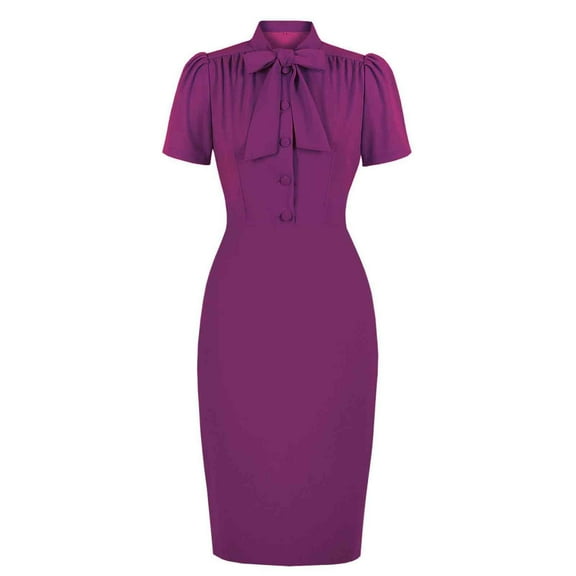 KIHOUT Plus Size Dresses For Women Women's Summer Comfort Graceful Fashion Solid Color Button Short Sleeve Round-Neck Dress