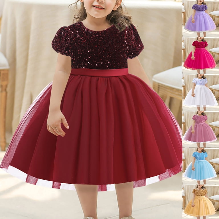 Atogsazn Little Girls Birthday Dress Kids Ruffle Sleeveless Mesh Dresses Wedding Party Princess Clothes C-Red 8-9 Years, Kids Unisex