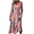 thumbnail image 1 of Pisexur Robes d'Automne pour Femmes 2024 Mode Robe Maxi à Col en V Robe à Imprimé Floral à Manches Longues Tunique Plissée Robe de Cocktail Décontractée Fluide à Fermeture Éclair au Dos Robes de Bal de Fin d'Année Formelles, 1 of 6