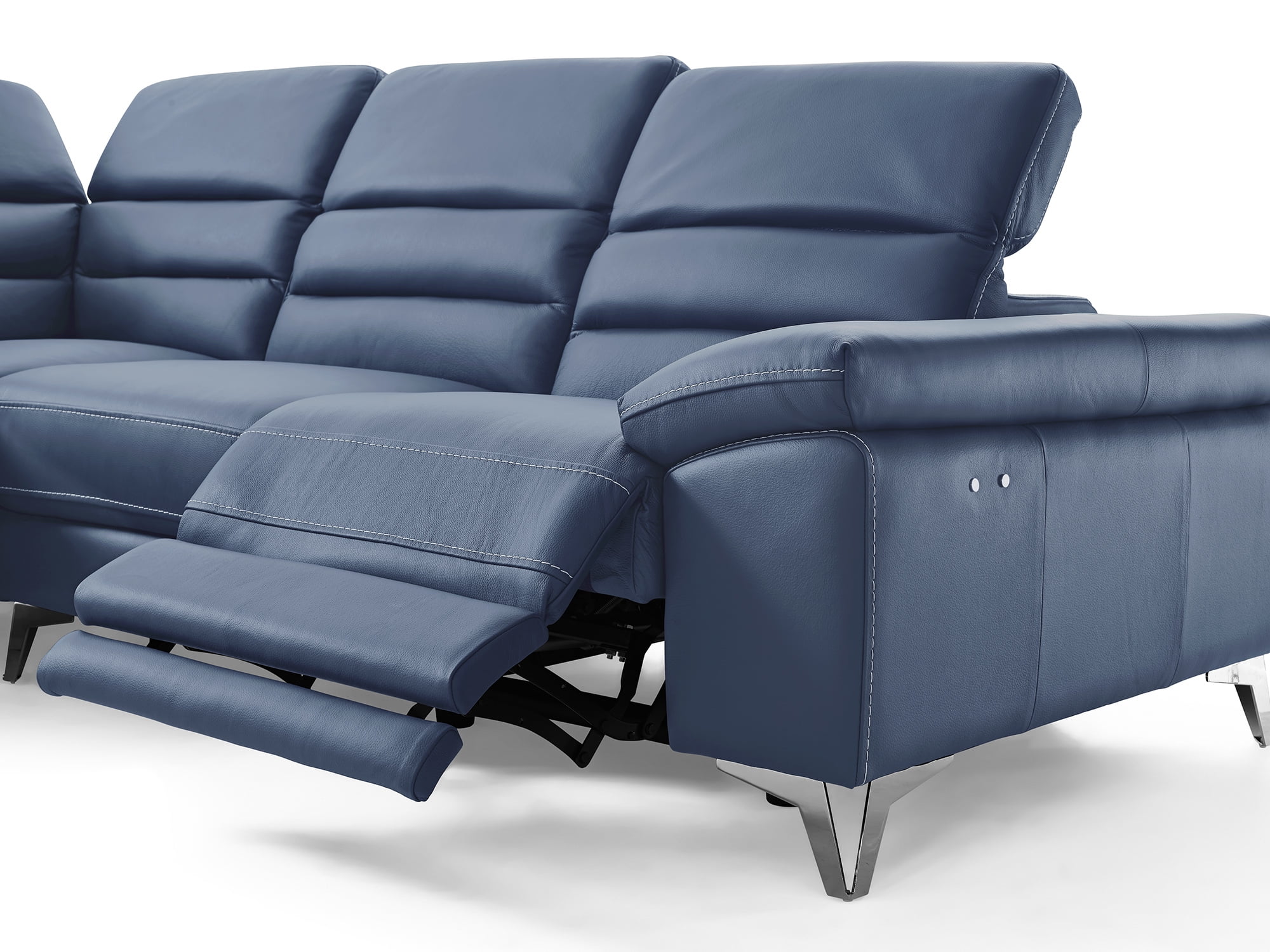 Whiteline Modern Living Navy Johnson, Navy Blue Genuine Leather Sectional Sofa
