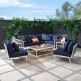 thumbnail image 2 of Lounge Sectional Sofa Chair Table Set, Navy White, Aluminum, Metal, Fabric, Modern Contemporary, Outdoor Patio Balcony Cafe Bistro Garden Furniture Hotel Hospitality, 2 of 10