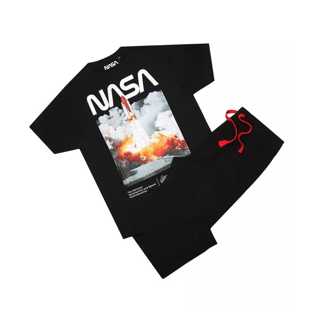 NASA - Set de Pijama Largo Kennedy para Hombre (Negro, Blanco, Naranja)