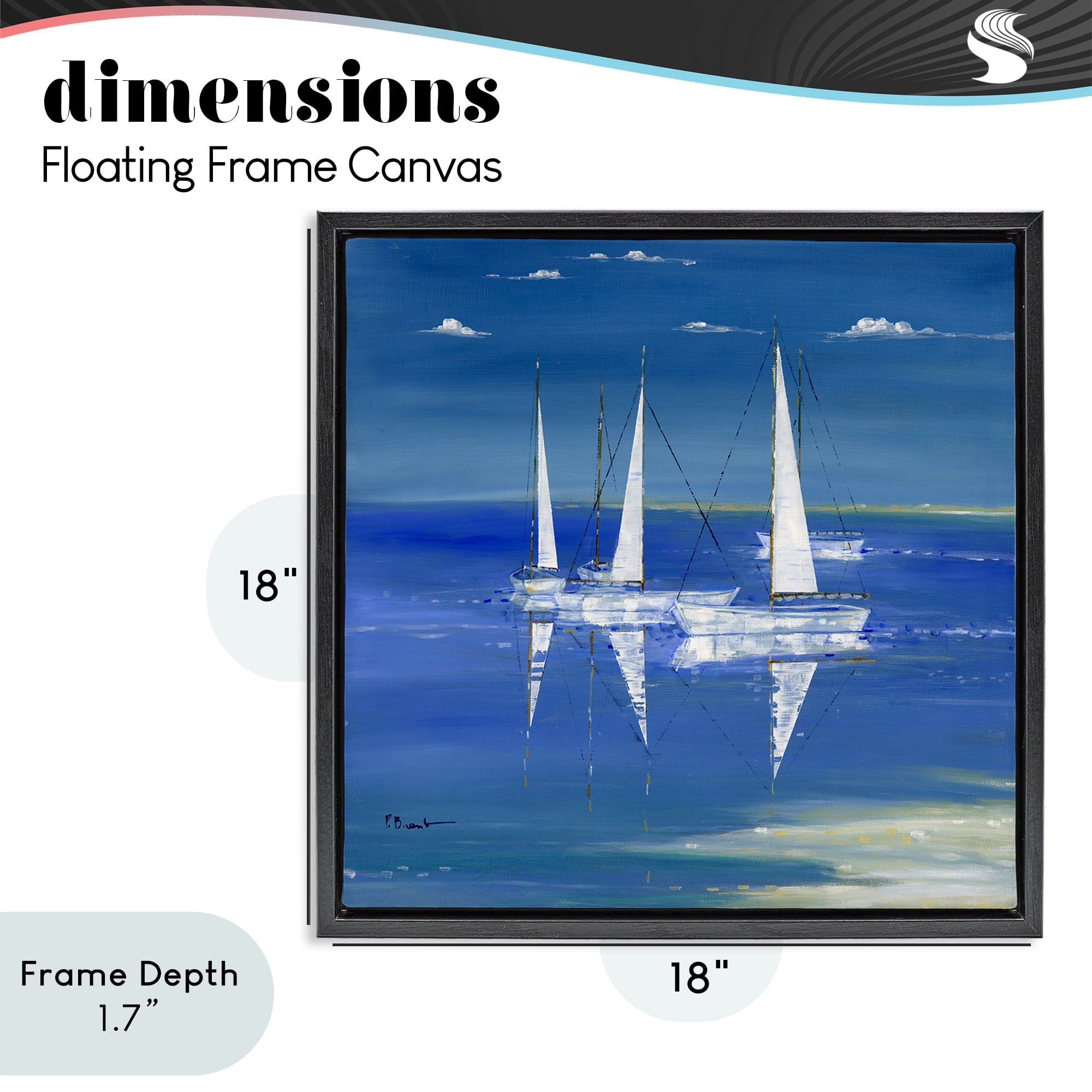 Stupell Industries Serenity Sailboats Reflected on Water Black Framed Floater Canvas Wall Art, design by Paul Brent