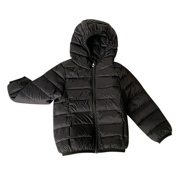 FAOWME Little Boys Girls Kids Down Coat Lightweight Jacket Hooded Zipper Fashion Winter Windproof Outwear Black 11-12 Years