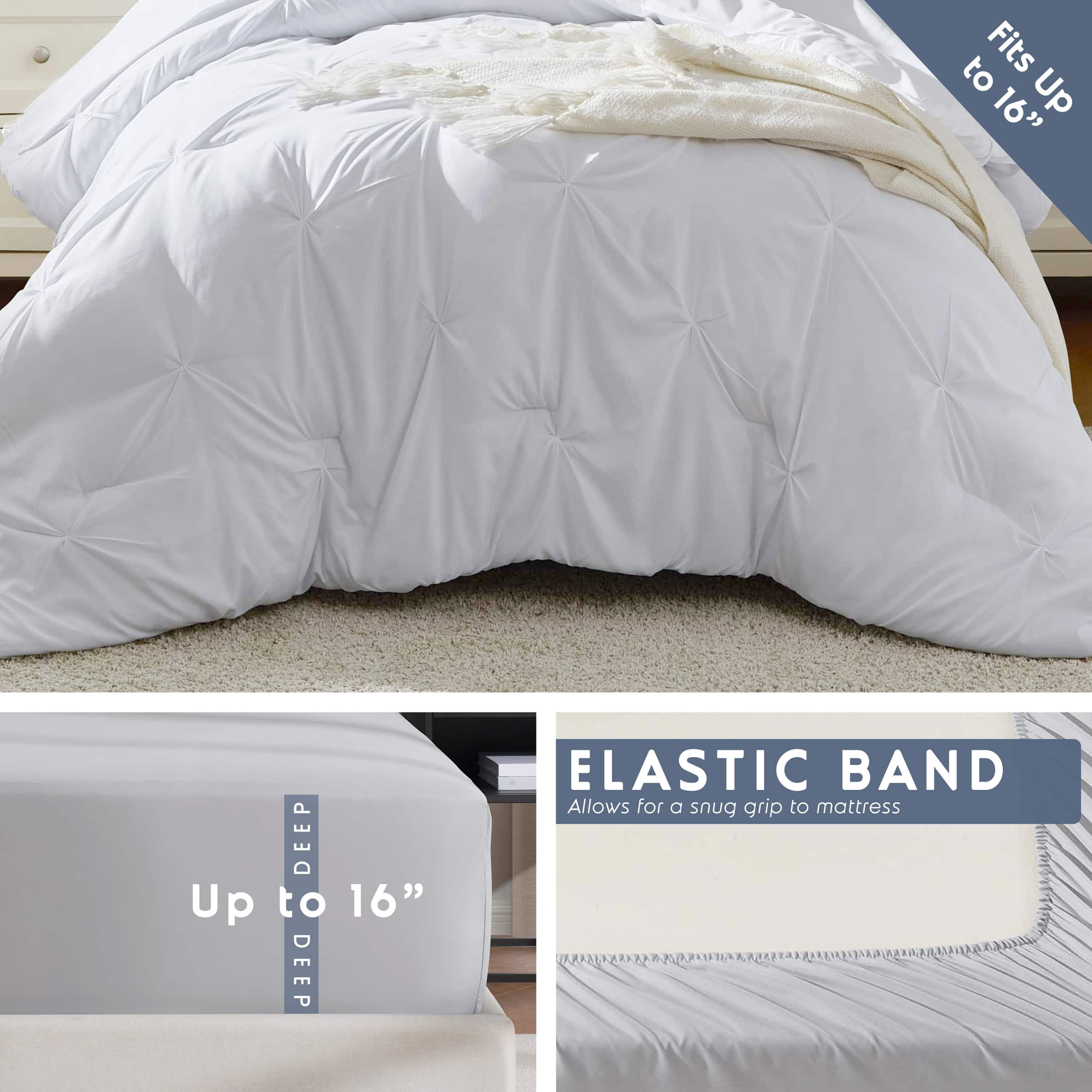LammaLoe King Size comforter Sets, 7 Piece Bed In A Bag Pintuck Bedding Sets,Off White