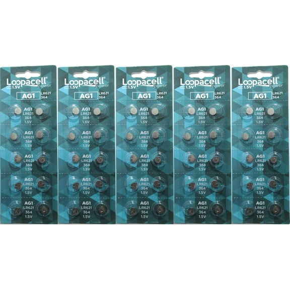 LOOPACELL (50) AG1 Watch Batteries - SR621, SR621SW, 364, 164
