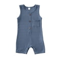 thumbnail image 1 of Qiylii Baby Solid Color Romper, Sleeveless Button Closure Ribbed Jumpsuit, 1 of 6