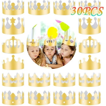 30 Pieces Golden King Crowns (6 Style), MSDADA Gold Foil Paper, Party Crown Hat Cap for Birthday,Celebration Baby Shower,Photo Props,New Year and Wedding Anniversary