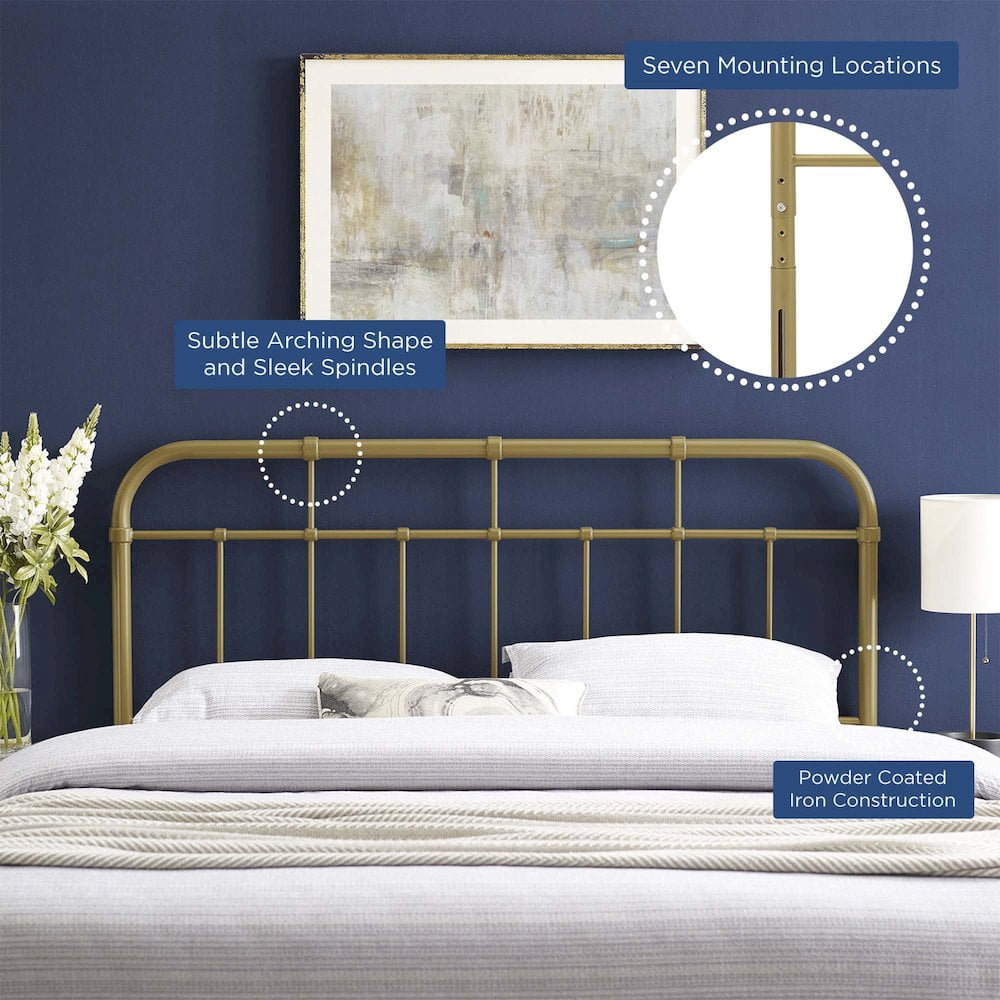 Modway Alessia Modern Farmhouse Queen Metal Spindle Headboard in Gold