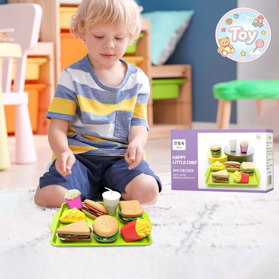 Fast Food Pretend Play Toys, Burger Fries Sandwich Popcorn Simulation Tray Kit, Kids Cooking Role Play Set, Christmas Birthday Gifts, Toys for Toddler Baby Kids Boys Girls, Age 3 Educational Game