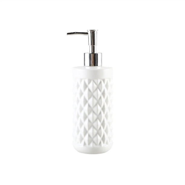 Botella dispensadora de cerámica con forma de diamante blanco personalizada de 440 ml, dispensador de jabón, champú, gel de baño, botella de prensa, botella vacía