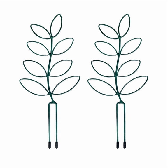 Nvzi 2 Pcs 5.5" Small Plant Trellis for Climbing Plant, Leaf Shaped Metal Potted Trellis -Green