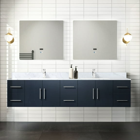 Navy Blue Double Bath Vanity 84 In. X 22 In., Marble Surface, Faucet , 36 Led Mirrors - Scratch And Stain Bathroom With Storage W D, Top Scratch- Design