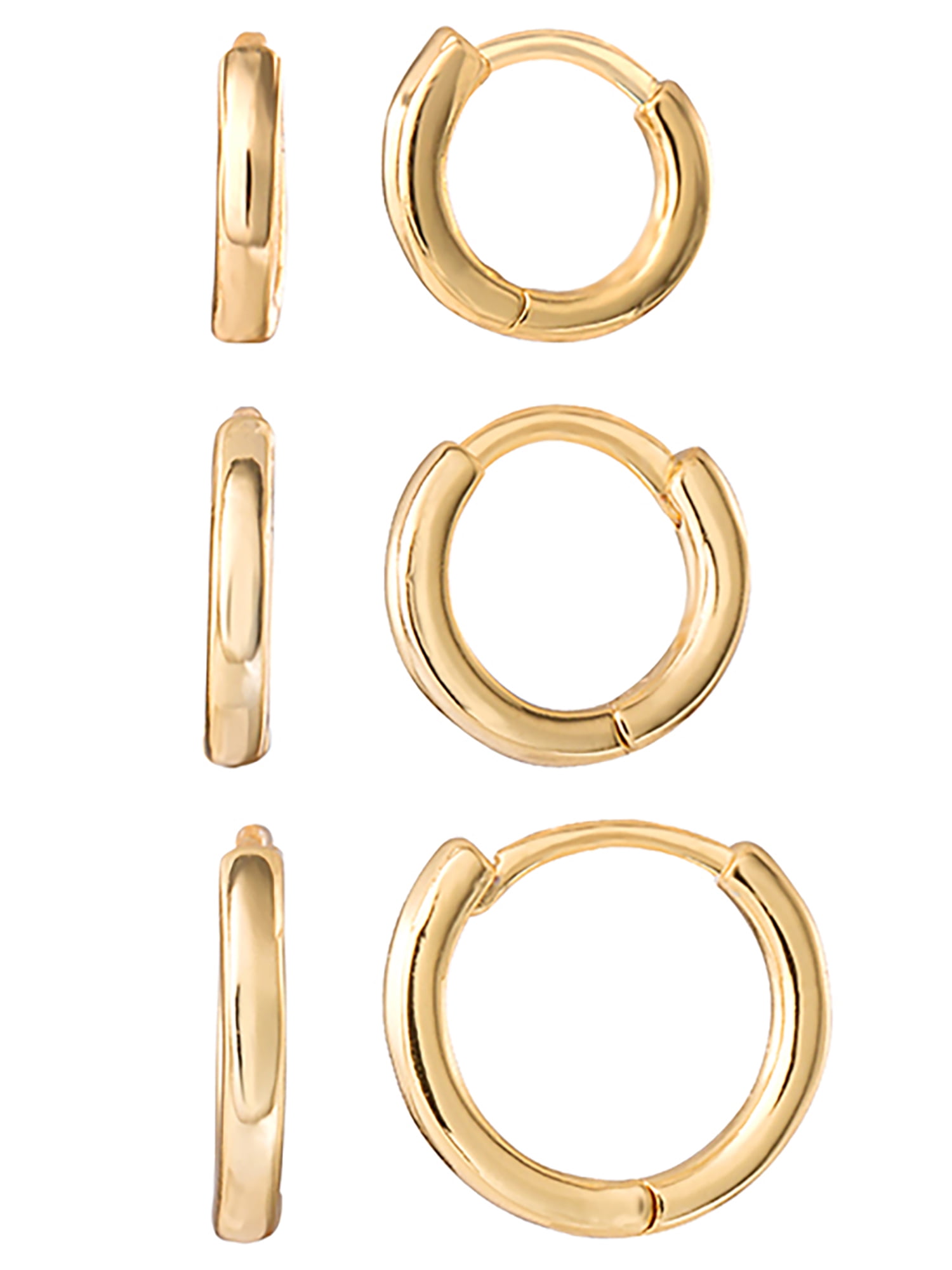 Believe by Brilliance Women's Brass 14kt Gold Flash Plated Graduated Polished Hoop Set