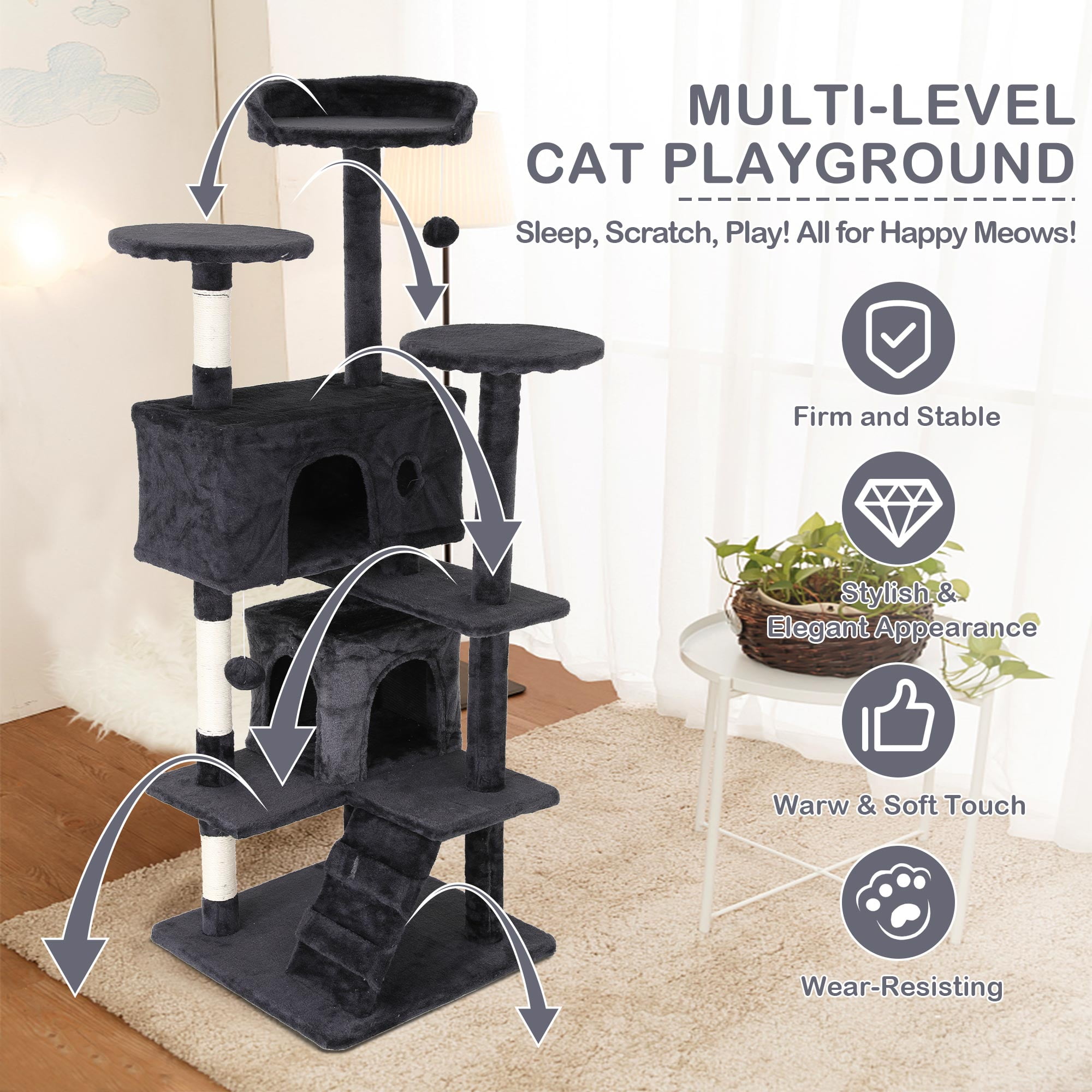 YRLLENSDAN 54 inch Tall Cat Trees and Towers for Small Medium Cats, Multi-Level Cat Tree Tower with Scratching Posts Stand Cat Condos Cat Towers for Indoor Cats Kitten Pet Play House