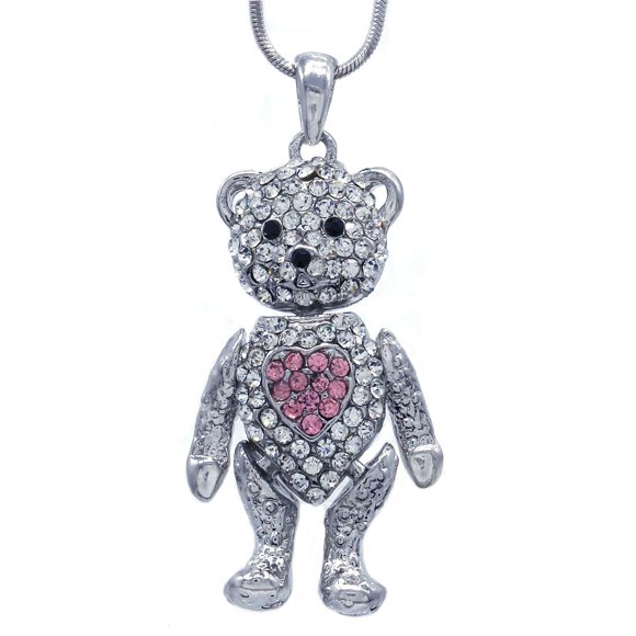 Soulbreezecollection Valentine's Day Teddy Bear Necklace Red Heart Pendant Mother's Day Gift for Mom (Pink)
