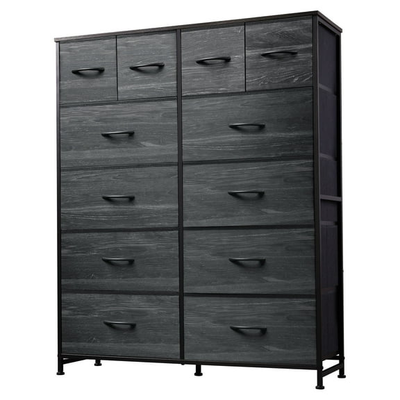 GALAXHERO 12-Drawer Tall Fabric Dresser with Wood Top, Storage Chest of Drawers for Bedroom, Closet, Charcoal Black
